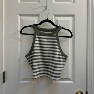 American Eagle Cropped Striped Halter Tank Top